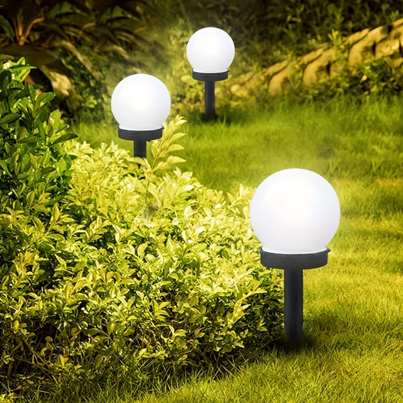 Focos solares blancos esféricos - 3/6 piezas, iluminación redonda para jardín y caminería, bajo voltaje, acabado barnizado, material plástico, ideal para decoración de patio y jardín, iluminación exterior | Diseño esférico elegante | Iluminación energéti