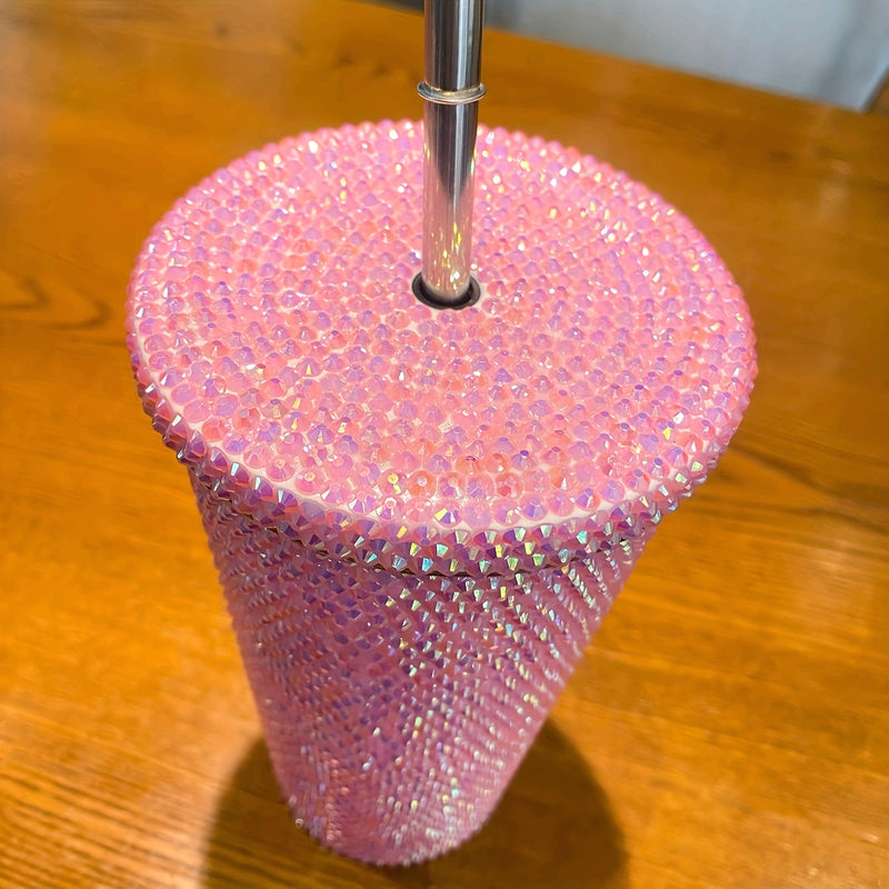 Taza térmica de acero inoxidable 304 con purpurina rosa brillante, doble pared al vacío, con popote, libre de BPA, para bebidas frías y calientes, regalo perfecto para Navidad, Día de San Valentín o Día de la Madre, diseño bling bling, duradero
