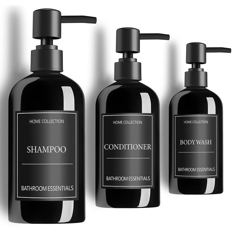 Juego de 3 Dispensadores de Champú y Acondicionador GAONLY - Botellas Modernas de PET de 16.9oz para Jabón de Ducha con Bomba y Etiquetas - Dispensadores de Gel de Baño Fáciles de Recargar para una Decoración Instantánea del Baño - Regalo de Navidad