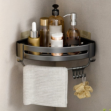 1/2/3 Piezas Estante de Aluminio para Baño Sin Taladro - Repisa de Esquina Montada en Pared para Champú, Maquillaje y Accesorios