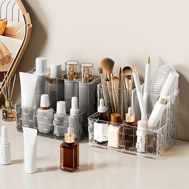 Organizador de maquillaje transparente de lujo con divisores, almacenamiento de cosméticos para lápices de cejas y cuidado de la piel, organizador plástico liviano para baño o tocador, organizadores de maquillaje