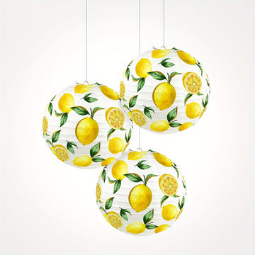 Faroles de papel con diseño de limón, juego de 3 - Faroles decorativos vibrantes con estampado de cítricos frescos - Decoración refrescante para eventos en el jardín, cocina y fiestas de invierno