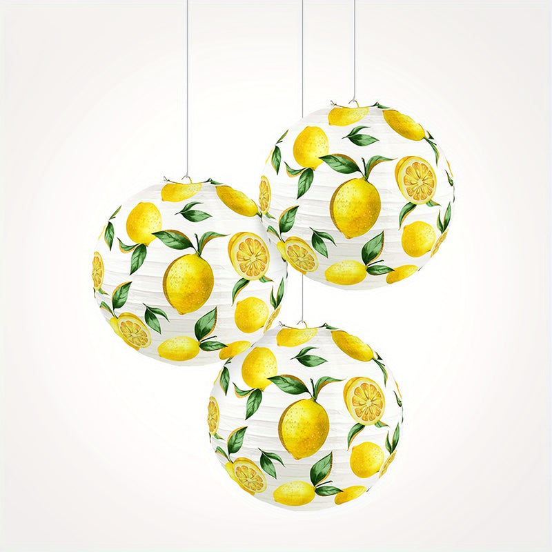 Faroles de papel con diseño de limón, juego de 3 - Faroles decorativos vibrantes con estampado de cítricos frescos - Decoración refrescante para eventos en el jardín, cocina y fiestas de invierno