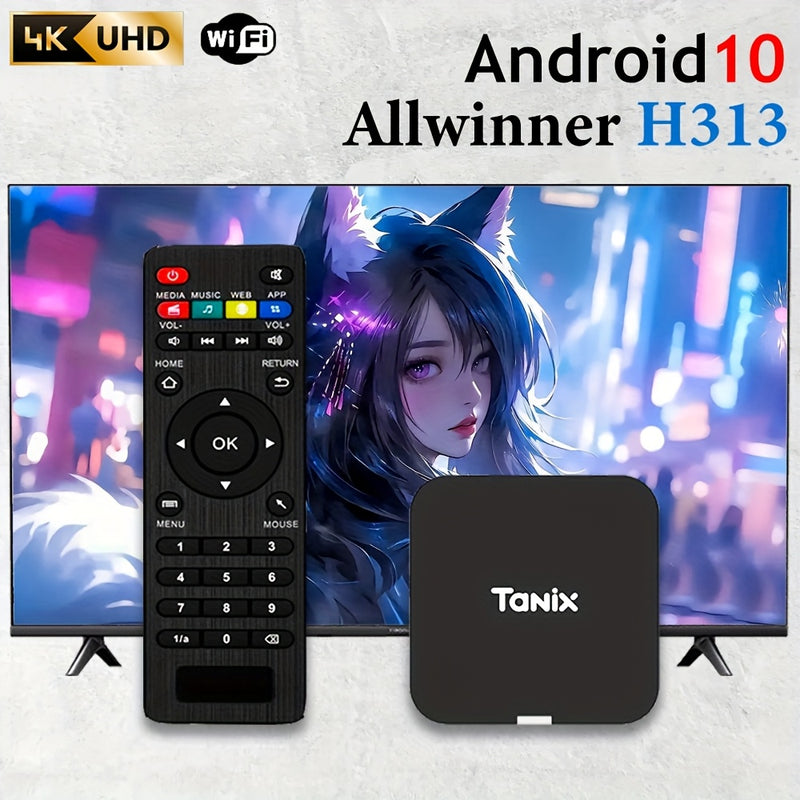 TUOGTCI Android 10.0 Mini Caja de TV con procesador Allwinner H313 Quad-Core, 4K Ultra HD 60Hz, montable en la pared o detrás de la TV, diseño compacto para entretenimiento de ahorro de espacio, alimentado por USB con control remoto, dispositivo de trans