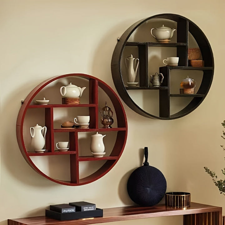 Estantería de Pared de Madera al Estilo Chino Vintage - Exhibición de Almacenamiento Abierto para Salón de Peluquería, Estante de Vino y Más