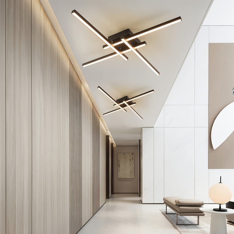 Lámpara de techo LED moderna - Candelabro de metal negro ajustable con acabado pulido, montaje cercano al techo para dormitorios, salas de estar, cocinas, pasillos y más, iluminación de sala de estar | Iluminación contemporánea | Lámpara de techo de meta