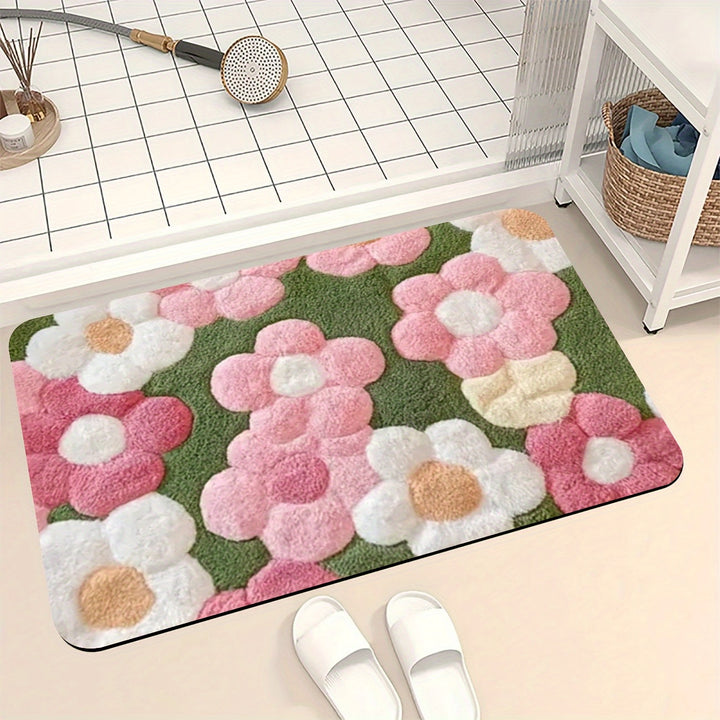 1 alfombra de baño antideslizante con diseño floral brillante, súper suave, absorbente y de secado rápido, lavable, ideal para cocina, entrada y decoración de ducha - Regalo perfecto para casa nueva, accesorios de baño