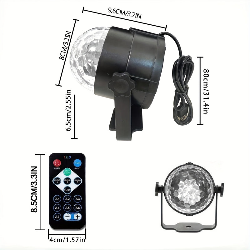 Luces de Fiesta con Bola de Discoteca LED de 7 Modos y Control Remoto - Luces Escénicas Activadas por Sonido para KTV, Decoración del Hogar, Cumpleaños, Halloween, Navidad y Bares de DJs - Alimentado por USB, Compatible con Múltiples Habitaciones, Ilumin