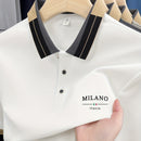 Camiseta polo ligera y suave para hombre con estampado de letras "MILANO ITALIA" - Transpirable para verano, uso casual y empresarial, ajuste regular, cuello con botones, perfecta para vacaciones y uso diario, ropa de vacaciones, diseño de contraste eleg