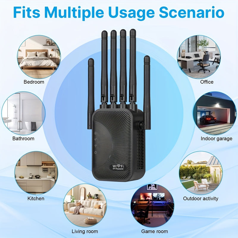 Repetidor de señal de Wi-Fi, mejorador de red doméstica, proporciona cobertura estable en toda la casa, soporta 2.4Ghz, soporta sistema WIFI6, enchufa y juega, sistema de 6 antenas, fácil de expandir wifi, adecuado para oficinas y cafeterías.