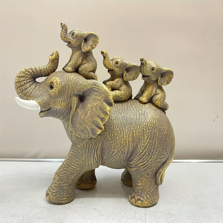3 pequeños elefantes montados en una estatua de elefante, adorno animal, adecuado para sala de estar, escritorio, estantería de libros, decoración del hogar.