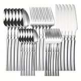 30 piezas de cubertería de acero inoxidable que incluye cuchillo de cena, tenedor, cuchara, tenedor de postre, cuchara de postre y cuchara de café para uso en el hogar y en restaurantes.