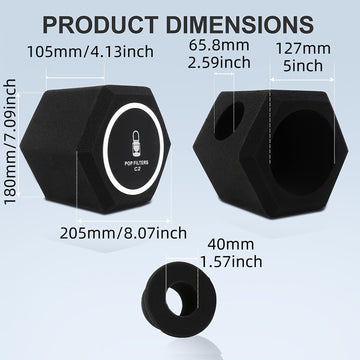 Filtro pop de esponja y goma G-MARK para micrófonos - Pantalla antiviento para grabación en estudio, reducción de ruido, bola de espuma insonorizada, diseño hexagonal, compatible con micrófonos estándar, accesorio para grabación en estudio | Pantalla hex