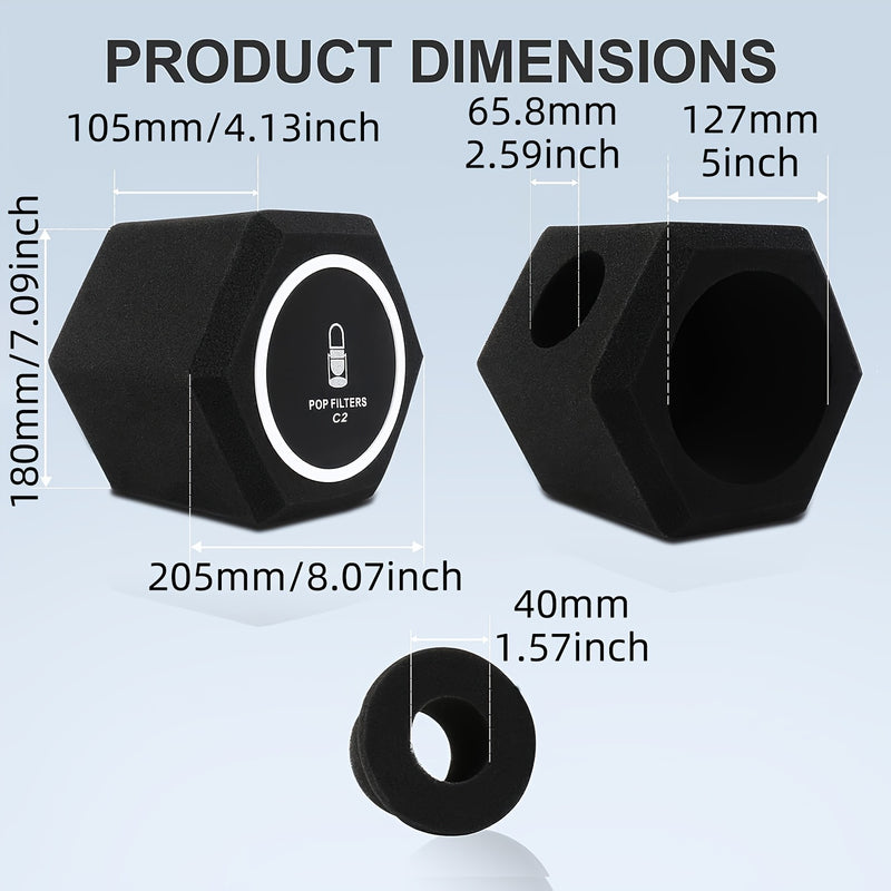 Filtro pop de esponja y goma G-MARK para micrófonos - Pantalla antiviento para grabación en estudio, reducción de ruido, bola de espuma insonorizada, diseño hexagonal, compatible con micrófonos estándar, accesorio para grabación en estudio | Pantalla hex