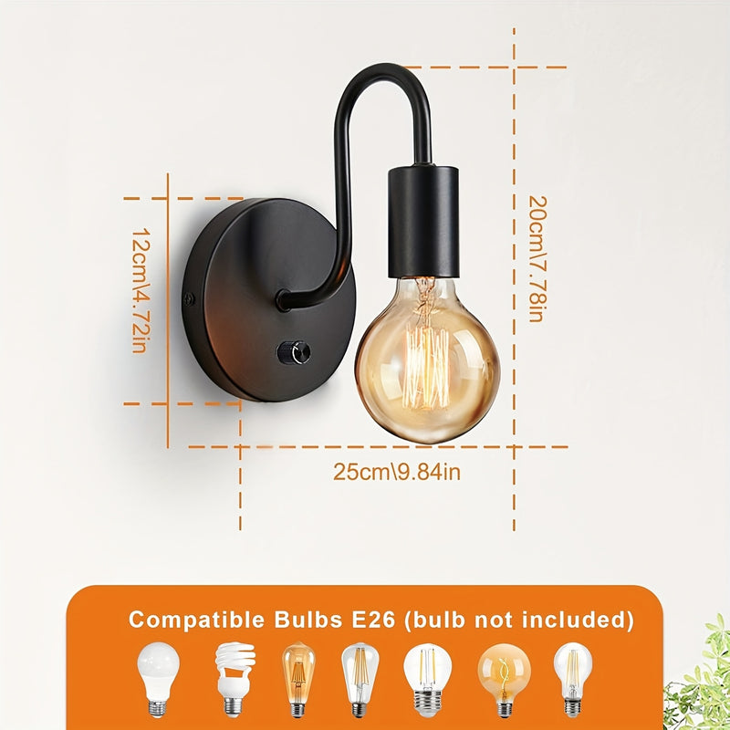 Linterna de pared negra, lámpara retro regulable E26 industrial para dormitorio, baño o pasillo (bombilla no incluida)
