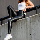 Leggings Efecto Cuero Negro Cremallera Compresión Cintura PL4852