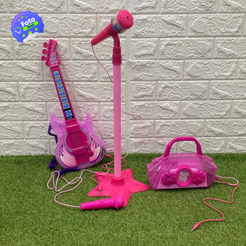 Guitarra Eléctrica + Micrófono + Parlante Musical Luces y Sonido Juguete HD-771