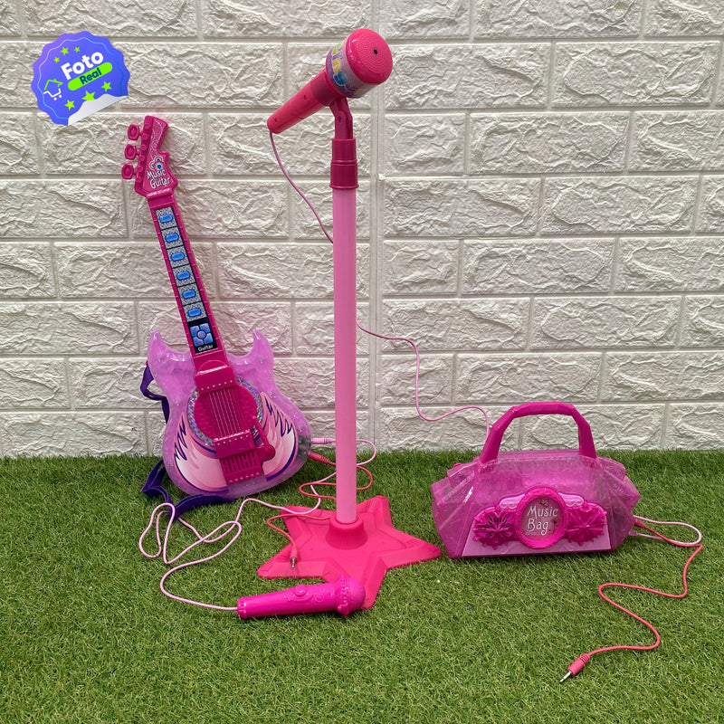 Guitarra Eléctrica + Micrófono + Parlante Musical Luces y Sonido Juguete HD-771