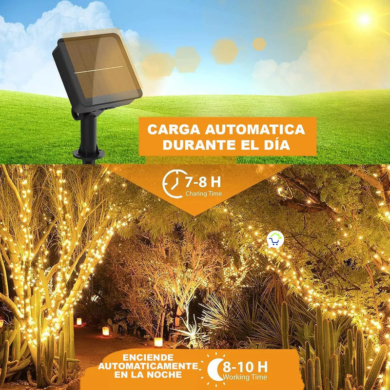 Luz Micro Led Alambre Con Panel Solar 100 LEDS Impermeables C2018