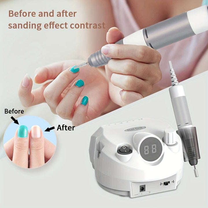Amoladora de Uñas Electrónica Estacionaria con Pantalla Digital 110V, Herramienta de Escritorio con Velocidad Ajustable Rápida y Lenta, Pulidora Eléctrica Silenciosa de Alta Velocidad 35000 RPM, Incluye 1 Unidad Principal, 1 Mango, 1 Control Remoto y 6 C