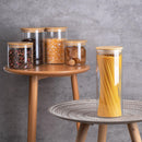 Juego de 5 frascos de vidrio herméticos con tapas de bambú, lavables a mano, recipientes redondos reutilizables para cocina, envases multipropósito con tapa flip top para dulces, galletas, arroz, azúcar, pasta, nueces y especias