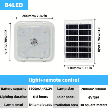 Luz LED de techo solar, 40-84 LED cuadrada con control remoto inteligente, iluminación general para interiores, regulable, fácil de instalar, ideal para cocina, dormitorio u oficina