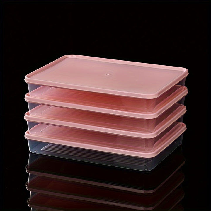 Juego de 4 recipientes para alimentos sin BPA con tapa, rectangulares, aptos para congelador y microondas, ideales para dumplings, carnes, frutas y verduras, esenciales para organizar la cocina, caja para almacenar dumplings