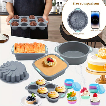 30/4pcs, Juego de moldes para hornear pequeños, Molde para hornear no adherente pequeño, Juego de moldes para pasteles, Suministros para hornear que incluyen molde para hornear, molde para pan y molde para pizza con 24 tazas para hornear, Adecuado para f