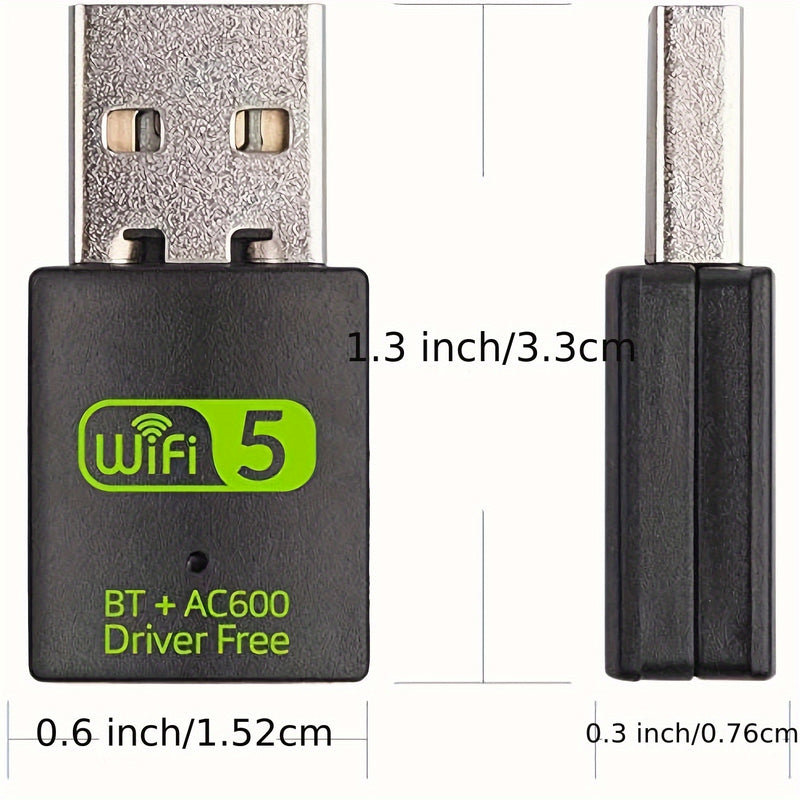 Adaptador inalámbrico USB WiFi, receptor externo de red inalámbrica de 600 Mbps con banda dual 2.4/5GHz, mini receptor WiFi para PC/laptop/escritorio, control por aplicación, modo de alimentación USB, voltaje de operación ≤36V