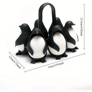 Soporte de huevo en forma de pingüino que cocina, almacena y sirve huevos, diseñado para hacer huevos duros o blandos, que puede acomodar 6 huevos para una cocción y refrigeración convenientes.