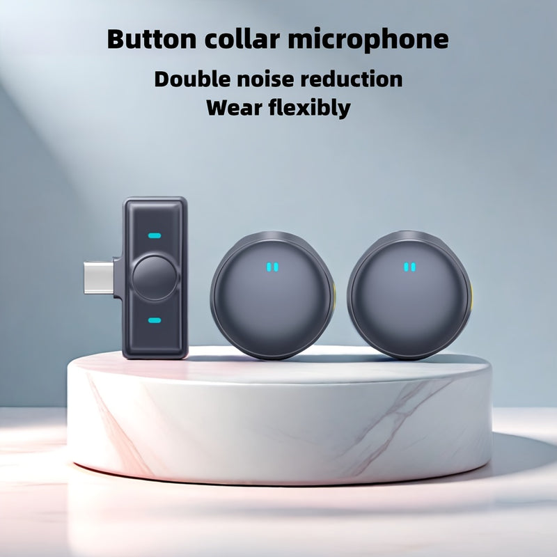 1/2 piezas de micrófono, micrófono inalámbrico de lavalla de forma redonda con botones, micrófono inalámbrico de lavalla profesional, grabación de un solo clic y diseño de clip, compatible con teléfonos inteligentes y portátiles, compatible con entrevist