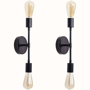 2 piezas de modernos candelabros de pared con bombillas Edison - Montaje semienterrado, diseño de metal negro, ideal para baño, pasillo, dormitorio y cocina (bombillas no incluidas), iluminación de baño | Lámpara de pared elegante | Lámpara de pared dura