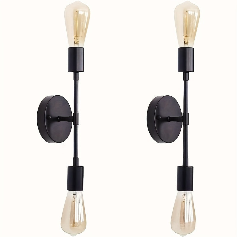 2 piezas de modernos candelabros de pared con bombillas Edison - Montaje semienterrado, diseño de metal negro, ideal para baño, pasillo, dormitorio y cocina (bombillas no incluidas), iluminación de baño | Lámpara de pared elegante | Lámpara de pared dura