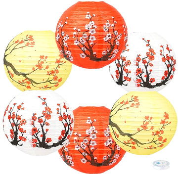 6pcs Faroles de Papel de Flor de Cerezo - Decoración Colgante de 30.48cm para el Año Nuevo Chino, Bodas y Celebraciones en Casa