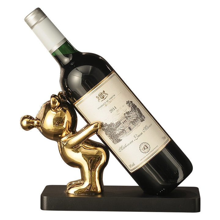 Adorno de Estante para Vino de Metal Creativo y de Alta Gama con Oso Violento, Acabado Pulido, Diseño de Fila Expositiva, Armario de Vinos para Sala de Estar, Mesa de Entrada del Hogar, Arreglo de Mueble de Televisión