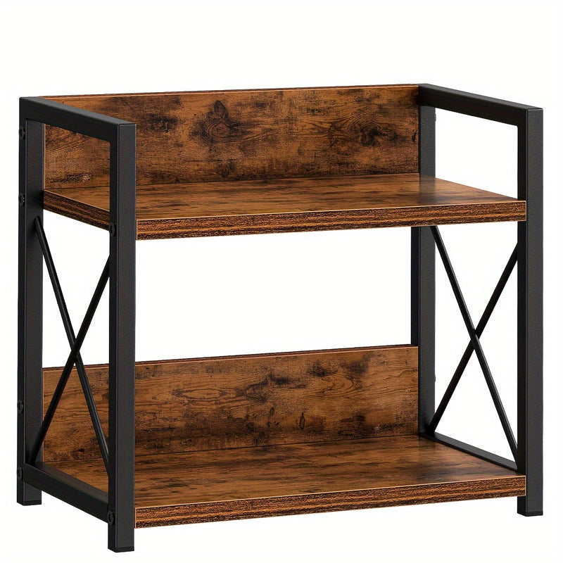 Organizador de Encimera de Madera Reciclada de 2 Niveles con Soportes en Forma de X - Estante Rústico Marrón para Especias y Café, Decoración Hogareña Ahorradora de Espacio
