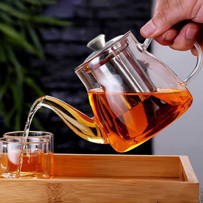 1pc de Té de vidrio de borosilicato de alta calidad con infusor de acero inoxidable, taza de té tradicional chino Gongfu, servidor de té transparente para té suelto, sin patrón de té de vidrio
