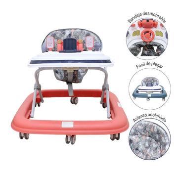 CAMINADOR PARA BEBÉ CON DISEÑO DE AUTO Y ASIENTO ACOLCHADO SALMÓN Y-W838 MUNBE