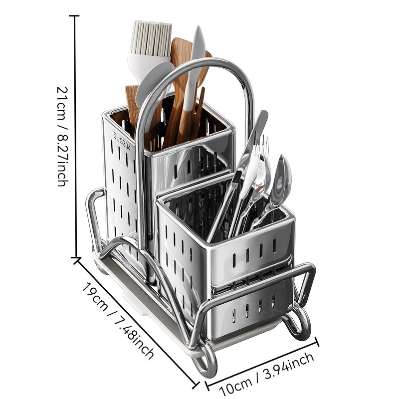 Soporte para vajilla de acero inoxidable 304, escurridor de cocina con base desmontable, organizador de cubiertos, cuchillos, tenedores y palillos, último producto del año 2025