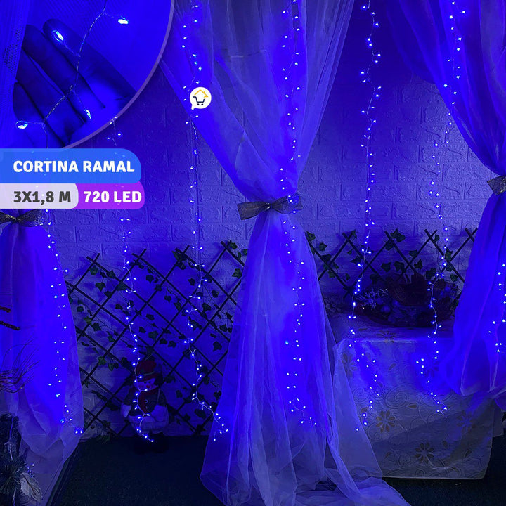 Cortina Micro Led Ramal 3x1,8 m 720 LED Decoración Navidad Azul 1587