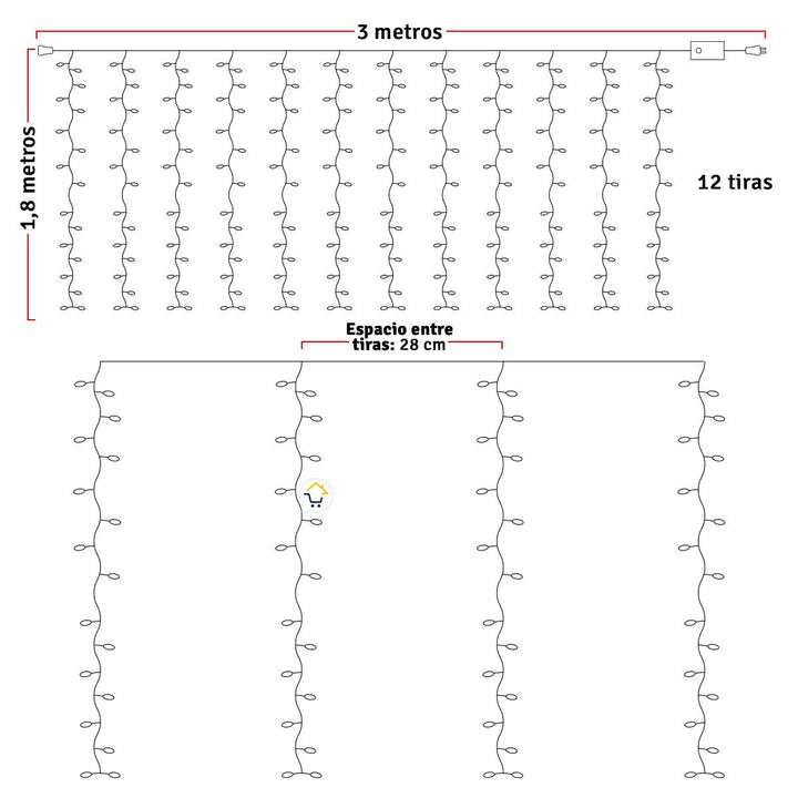 Cortina Micro Led Ramal 3x1,8 m 720 LED Decoración Navidad Azul 1587