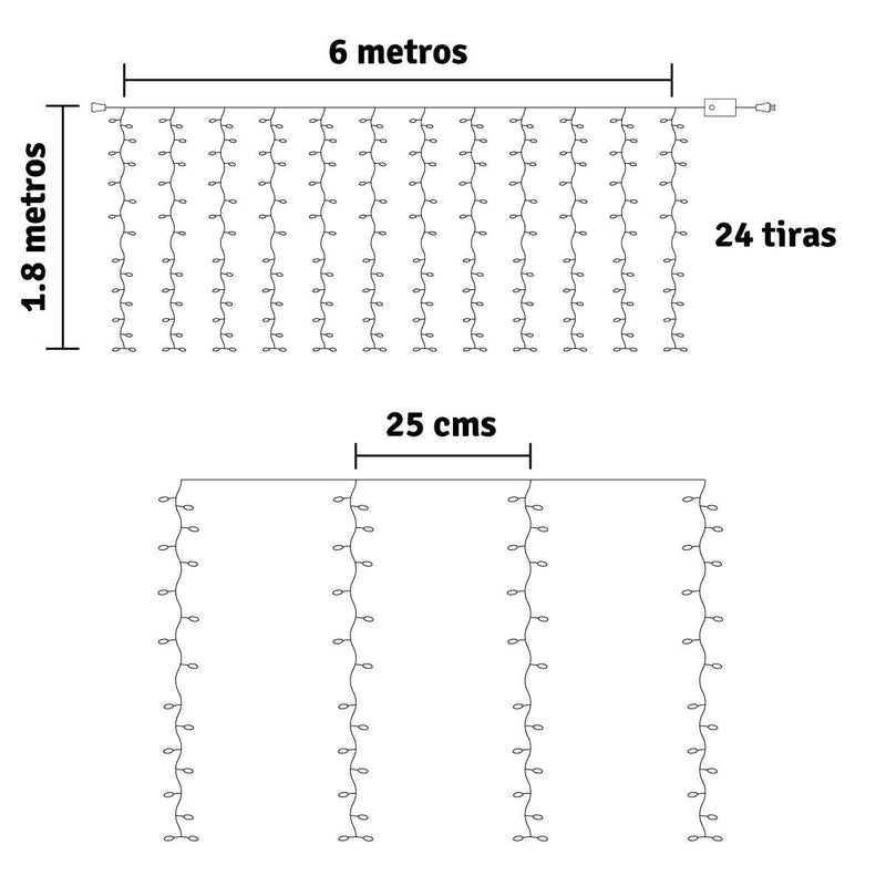 Cortina Micro Led Ramal 6x1,8 m 1440 LED Decoración Navidad Cálida 1590