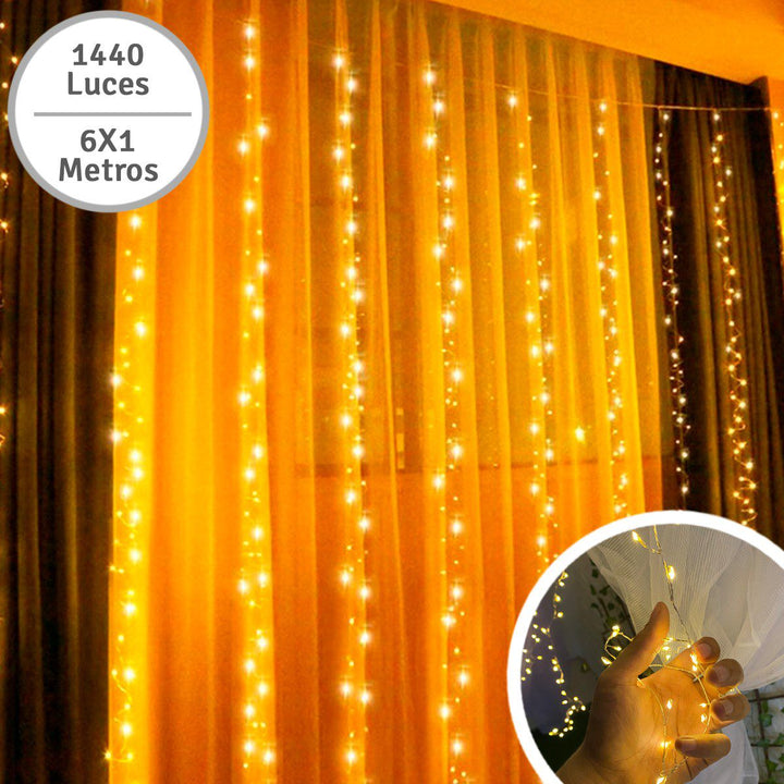 Cortina Micro Led Ramal 6x1,8 m 1440 LED Decoración Navidad Cálida 1590