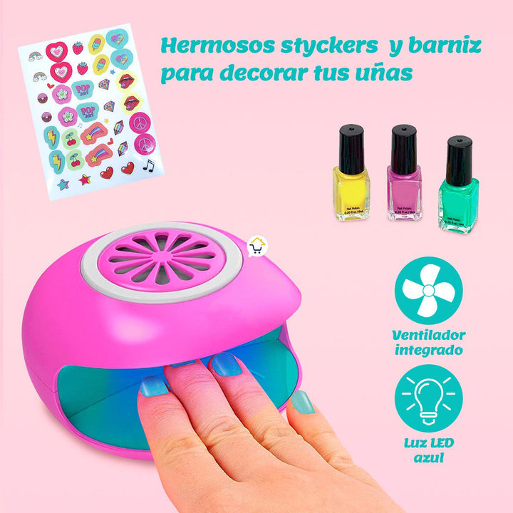 Kit 2 en 1 Set de uñas Lámpara Spa + Plancha Mágica Pinta Cabello Niñas MBK377