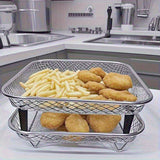 Juego de 6 Accesorios para Freidora de Aire de Acero Inoxidable: Rejilla Apilable, Base Elevadora - Compatible con Horno, Olla a Presión y la Mayoría de Freidoras. Rejilla Multifuncional Duradera y Segura con Diseño de Drenaje, Ideal para Papas Fritas, A