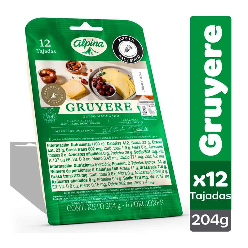 QUESO ALPINA 12U 204G GRUYERE