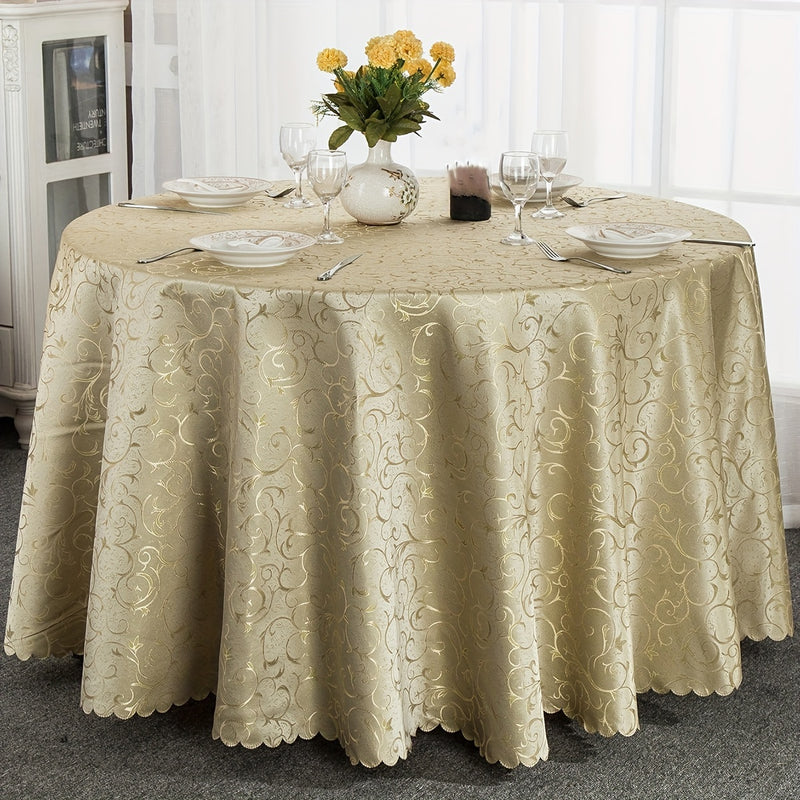1pc Mantel Redondo Premium de Jengibre - Poliéster para Máquina con Bordado Floral Elegante, Duradero y Fácil de Limpiar para Decoración de Comedor, Ajuste de Mesa Sofisticado, Tela de Alta Calidad