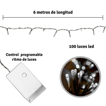 Extensión Luz LED Lineal 100 Luces 6 M. Navidad Blanca 1421