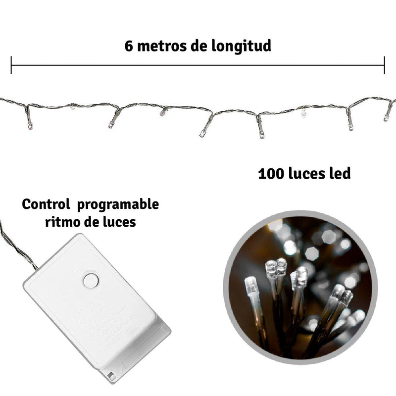 Extensión Luz LED Lineal 100 Luces 6 M. Navidad Blanca 1421