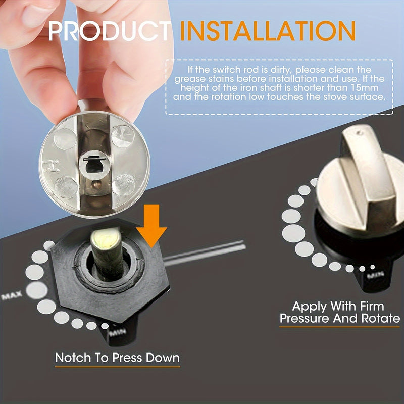 Juego de 4 botones de estufa de acero inoxidable, interruptores de control de superficie de cocción universal de 6 mm para modelo de cocina, reemplazo de interruptores de superficie de cocina rotativos